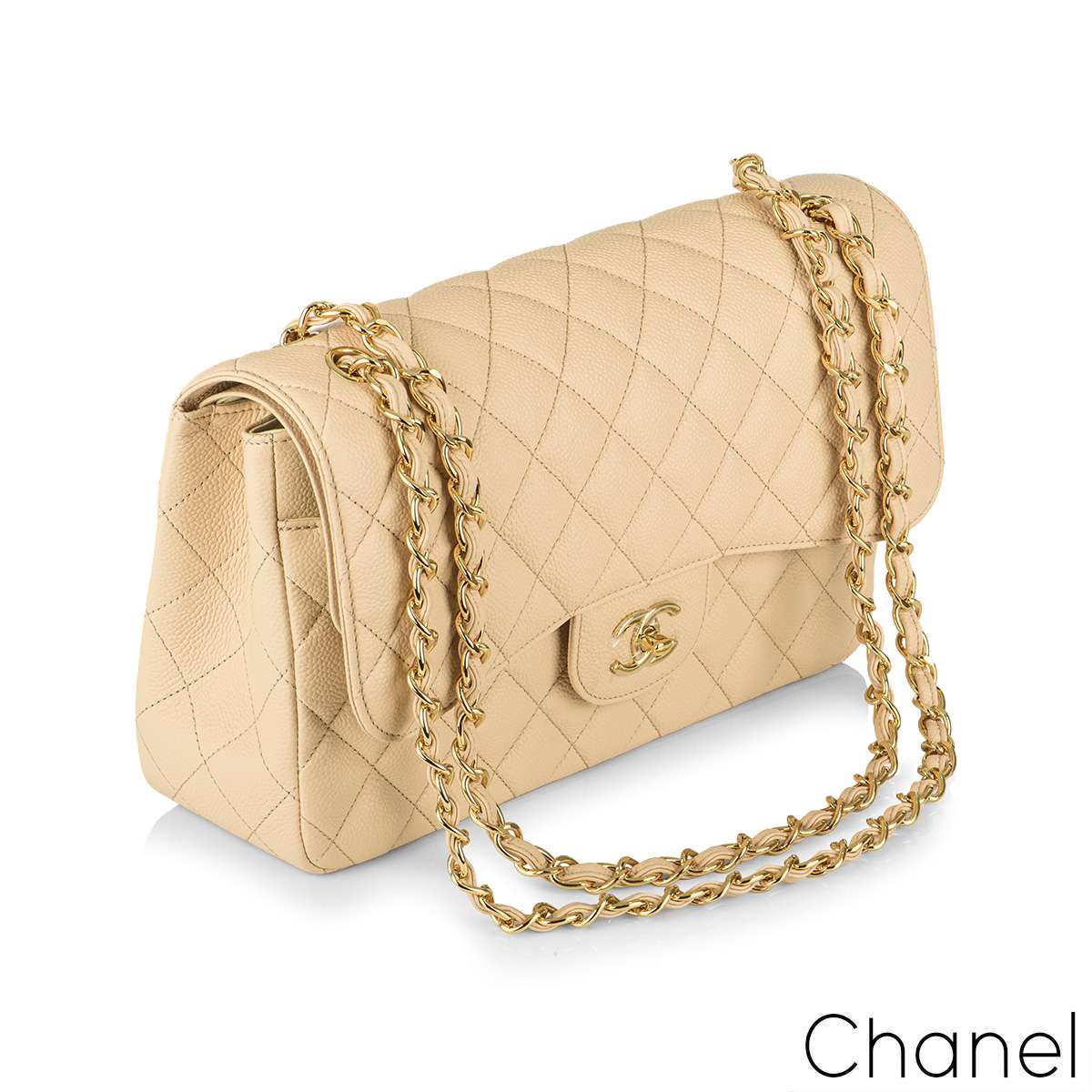 Chanel Beige Quilted Caviar New Classic Double Flap Jumbo Q6BAQP0FI4049